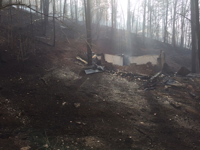 A cabin burned to the ground during the Gatlinburg fire