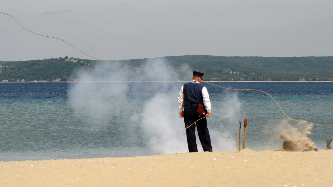 A demonstration of the Lyle Gun firing its rope-attached projectile (National Park Service/CC BY 2.0)