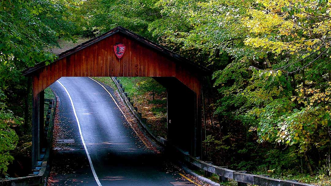 A covered bridge along the Pierce Stocking Scenic Drive (National Park Service/CC BY 2.0)