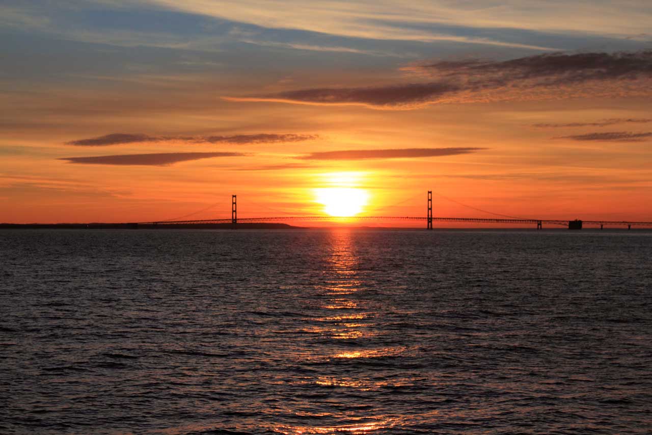 Mackinac Bridge at sunset