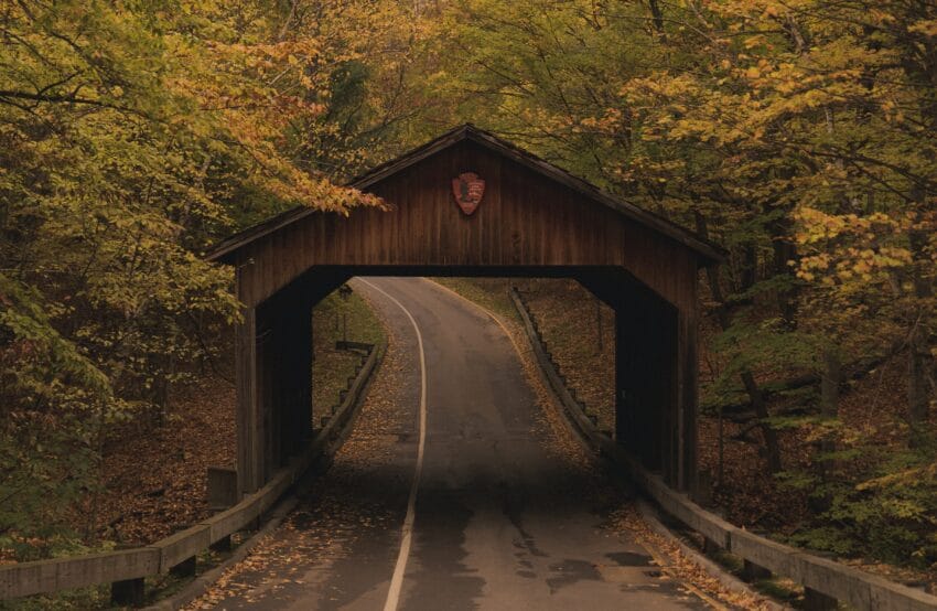 Covered bridge on Pierce Stocking Drive